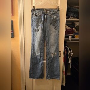 Y2k Hippie straight leg jeans low rise mid wash sz 25